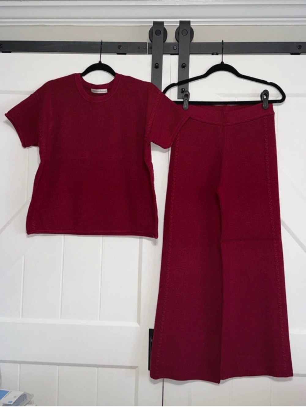 Zenana Outfitters Wide-Leg side cable Knit Pants & Top Set - Cabernet